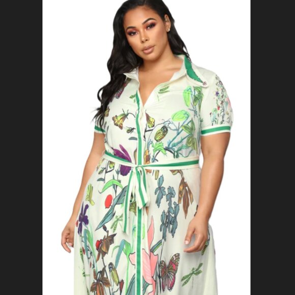 ON HOLD Time For Change Butterfly Maxi Shirt Dress - White/Multi NWT 1X! - Picture 3 of 4